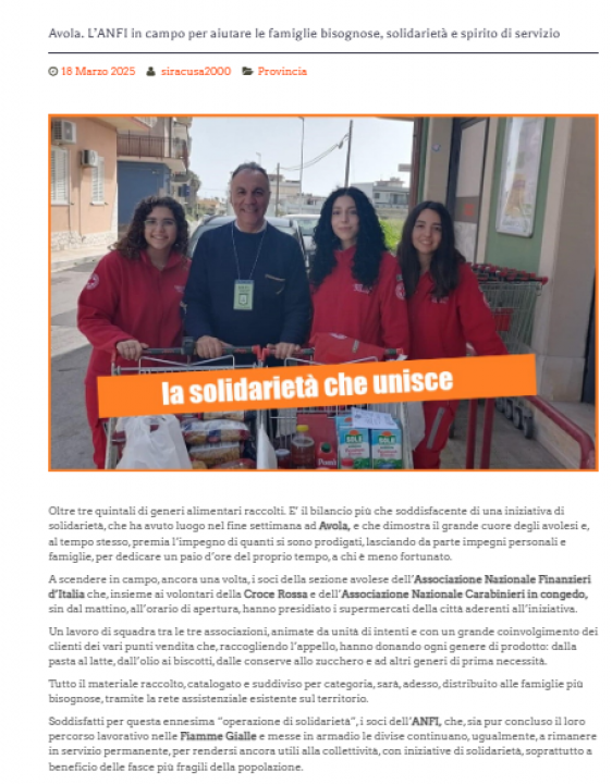 ANFI AVOLA. RACCOLTA SPESA SOLIDALE.