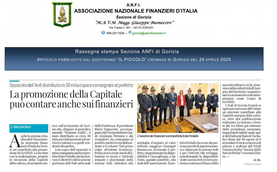 SEZIONE ANFI DI GORIZIA - La Capitale Europea della Cultura può contare anche sull'A.N.F.I.