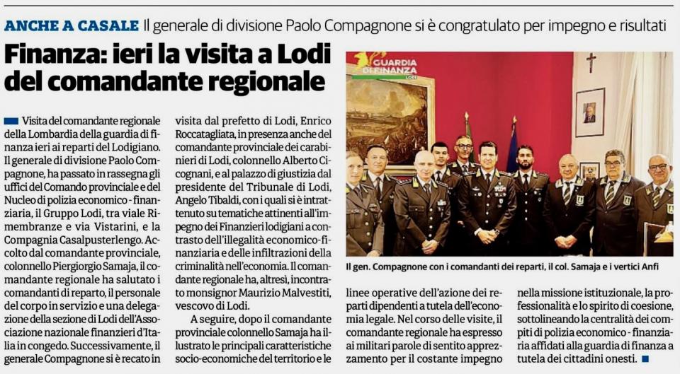 LODI - VISITA COMANDANTE REGIONALE LOMBARDIA