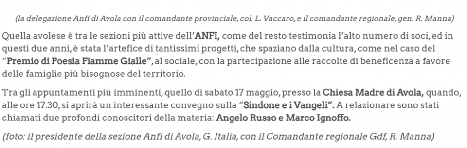 ANFI AVOLA - INCONTRO CON IL COMANDANTE REGIONALE SICILIA.