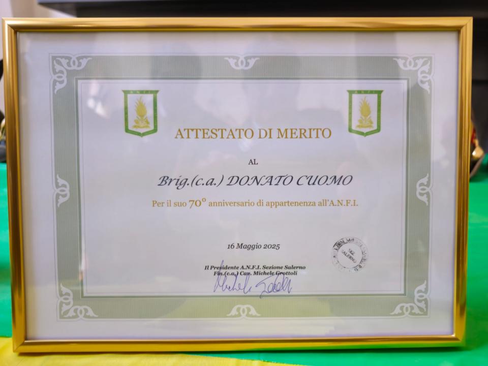 70° ANNIVERSARIO DI APPARTENENZA ALL'A.N.F.I. DEL BRIG. CAPO DONATO CUOMO
